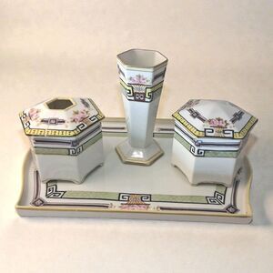 Antique Art Deco Hand Painted Porcelain Dresser Set,6 Piece Set, Read